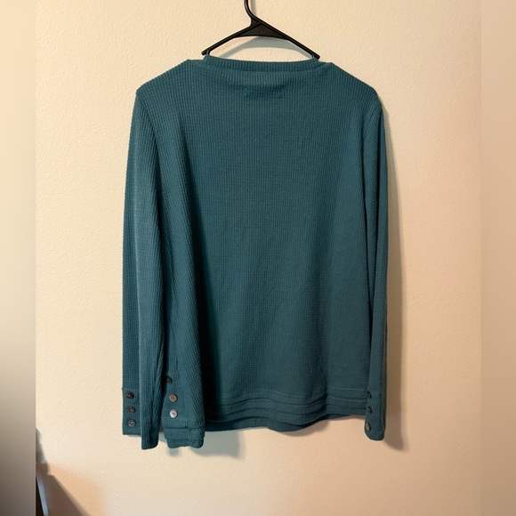 Teal Waffle Knit Long Sleeve Top - Picture 2 of 6